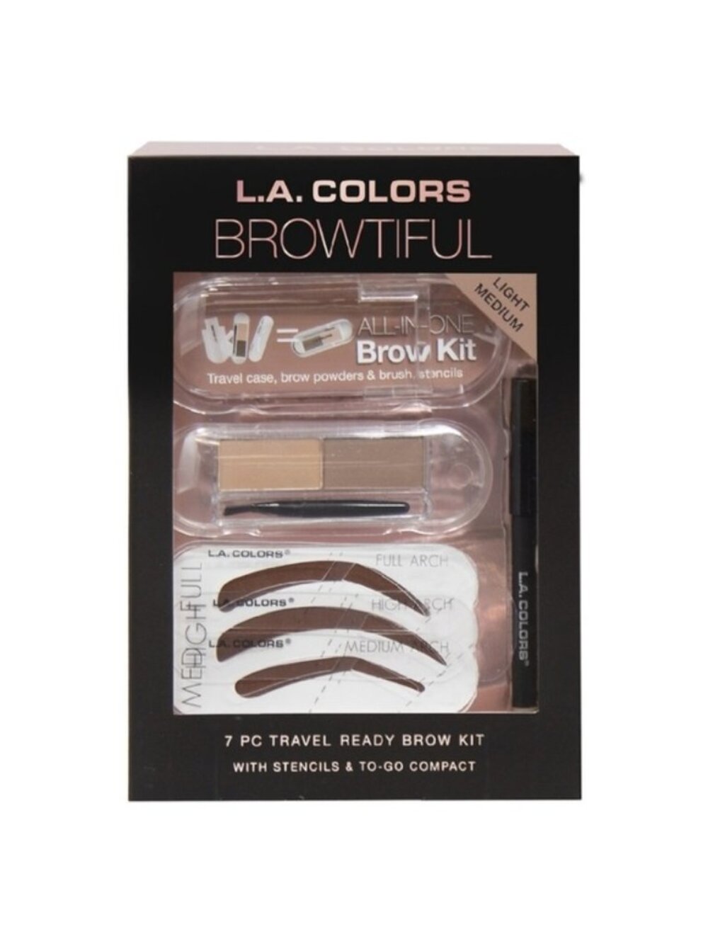 L.A. Colors Browtiful 7-Piece Brow Filler Kit Light Medium